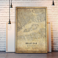 
              Belle Isle, Michigan Vintage Style Map Print 
            