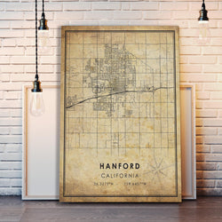 Hanford California Vintage Style Map Print 