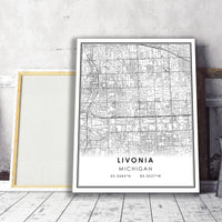 
              Livonia, Michigan Modern Map Print 
            