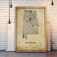 
              Alabama, USA Vintage Style Map Print 
            