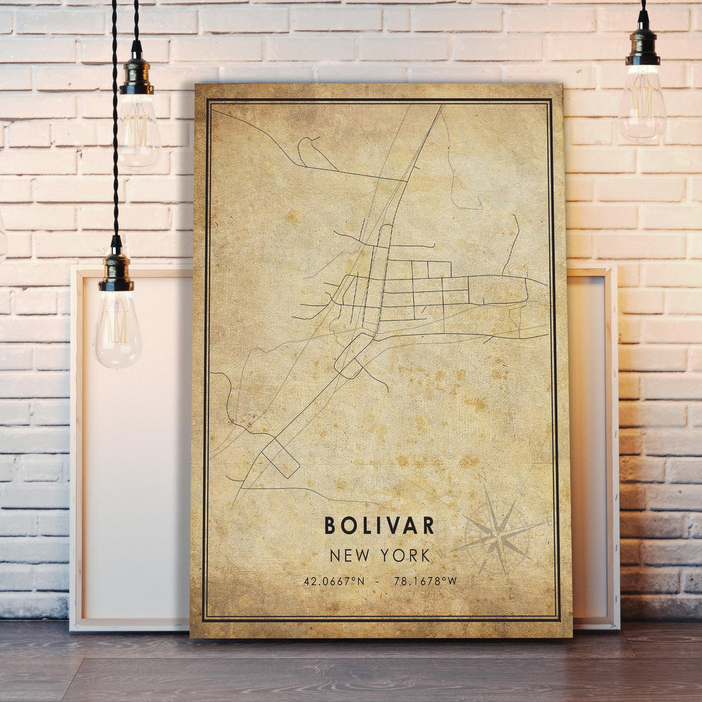 Bolivar, New York Vintage Style Map Print 