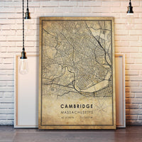 Cambridge, Massachusetts Vintage Style Map Print 