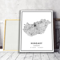 Hungary, Europe Modern Style Map Print 