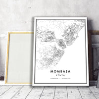 Mombasa, Kenya Modern Style Map Print 