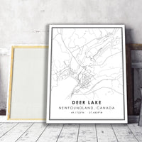 Deer Lake, Newfoundland, Canada Modern Style Map Print 