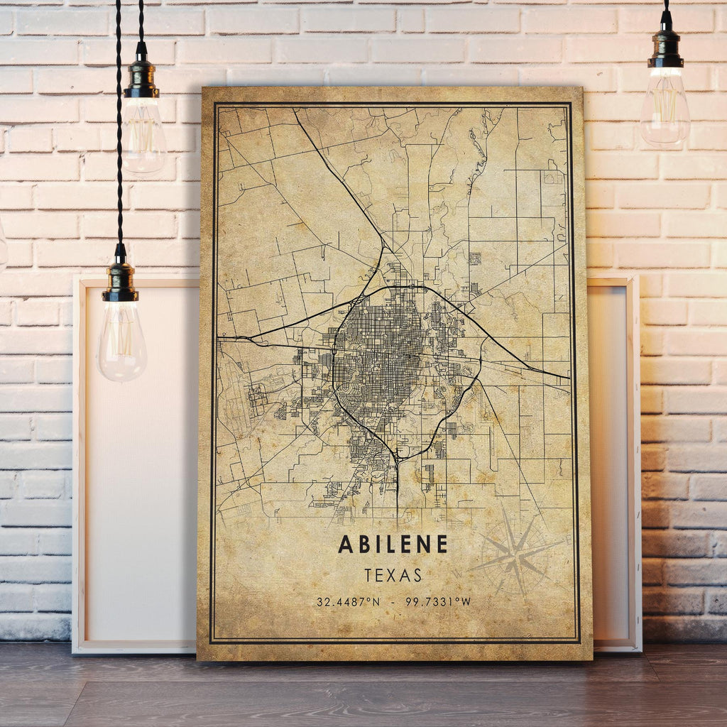 Abilene, Texas Vintage Style Map Print 