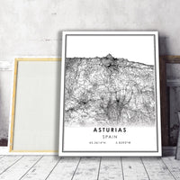 
              Asturias, Spain Modern Style Map Print 
            