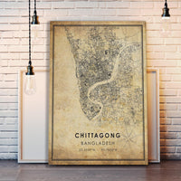 Chittagong, Bangladesh Vintage Style Map Print 