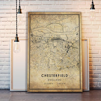 Chesterfield, England Vintage Style Map Print 