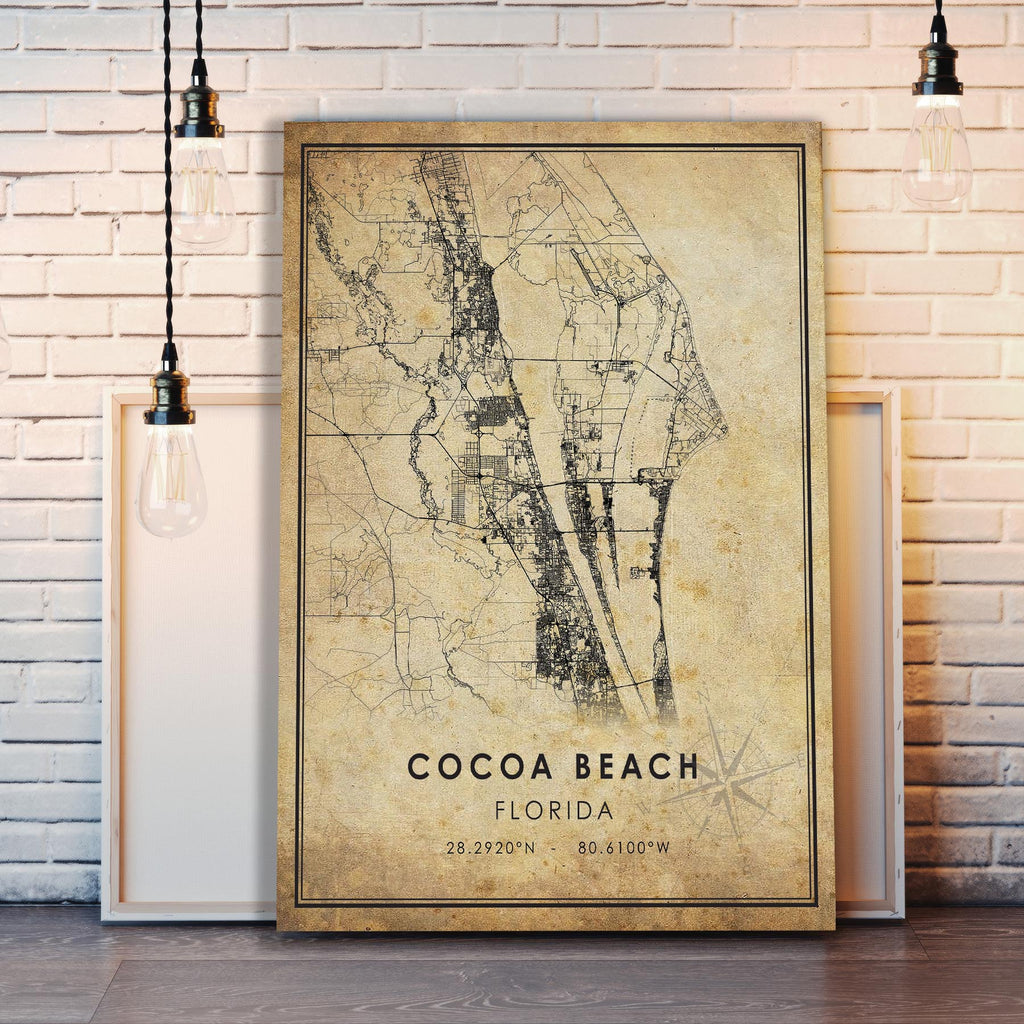 Cocoa Beach, Florida Vintage Style Map Print 