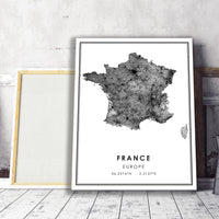 France, Europe Modern Style Map Print 