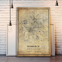 
              Bismarck, North Dakota Vintage Style Map Print 
            