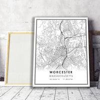 
              Worcester, Massachusetts Modern Map Print 
            