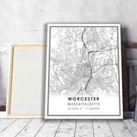 Worcester, Massachusetts Modern Map Print 