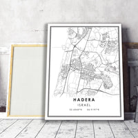 Hadera, Israel Modern Style Map Print