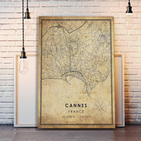 
              Cannes, France Vintage Style Map Print 
            
