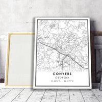 Conyers, Georgia Modern Map Print 