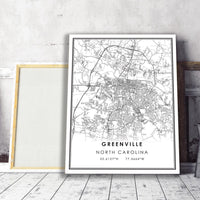 Greenville, North Carolina Modern Map Print 