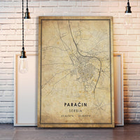 Paracin, Serbia Vintage Style Map Print 
