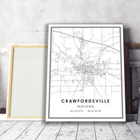 Crawfordsville, Indiana Modern Map Print 