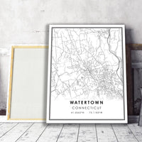 Watertown, Connecticut Modern Map Print 