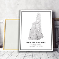
              New Hampshire, United States Modern Style Map Print 
            