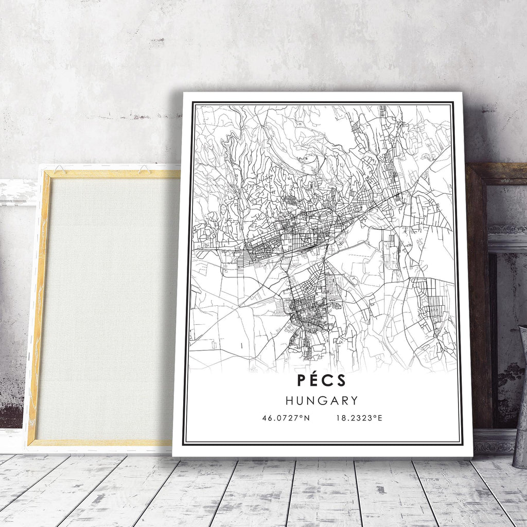 Pecs, Hungary Modern City Map Print