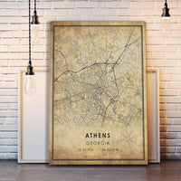 Athens, Georgia Vintage Style Map Print 