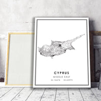 Cyprus, Middle East Modern Style Map Print 