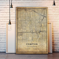 Compton, California Vintage Style Map Print 