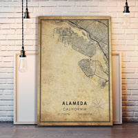 
              Alameda, California Vintage Style Map Print 
            
