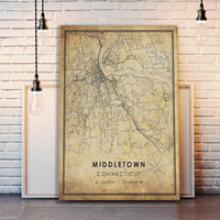 Middletown, Connecticut Vintage Style Map Print 
