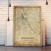 Middletown, Connecticut Vintage Style Map Print 