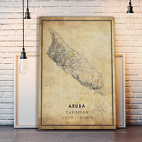 
              Aruba, Caribbean Vintage Style Map Print 
            