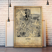
              Utah, USA Vintage Style Map Print 
            