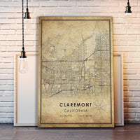 
              Claremont, California Vintage Style Map Print 
            