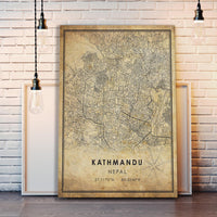 
              Kathmandu, Nepal Vintage Style Map Print 
            