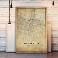 
              Binghamton, New York Vintage Style Map Print 
            