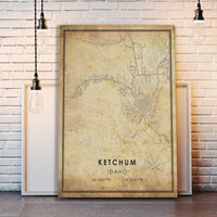 Ketchum, Idaho Vintage Style Map Print 