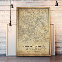
              Hendersonville, North Carolina Vintage Style Map Print 
            