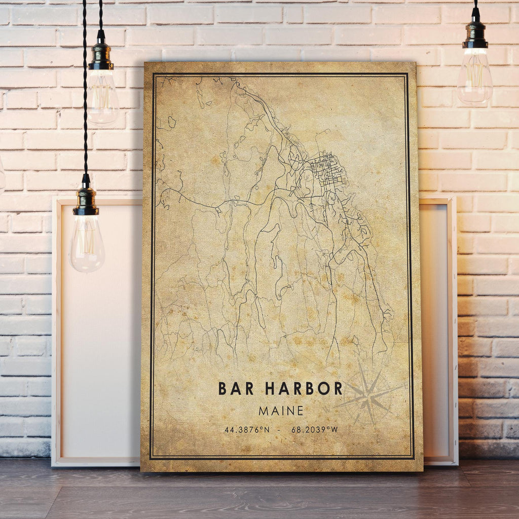Bar Harbor, Maine Vintage Style Map Print 