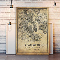 Charleston, South Carolina Vintage Style Map Print 