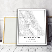 
              Highland Park, Illinois Modern Map Print 
            