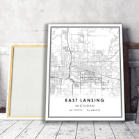 
              East Lansing, Michigan Modern Map Print
            