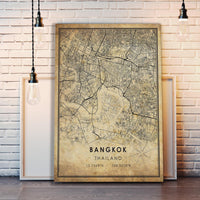 Bangkok, Thailand Vintage Style Map Print