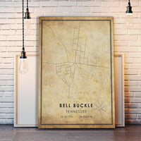 Bell Buckle, Tennessee Vintage Style Map Print