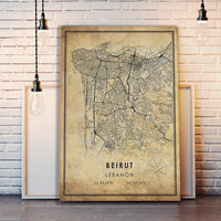 
              Beirut, Lebanon Vintage Style Map Print 
            