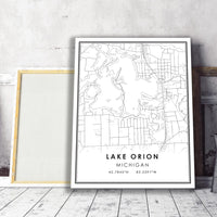 Lake Orion, Michigan Modern Map Print