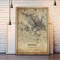 
              Bremen, Germany Vintage Style Map Print 
            