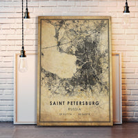 Saint Petersburg, Russia Vintage Style Map Print 